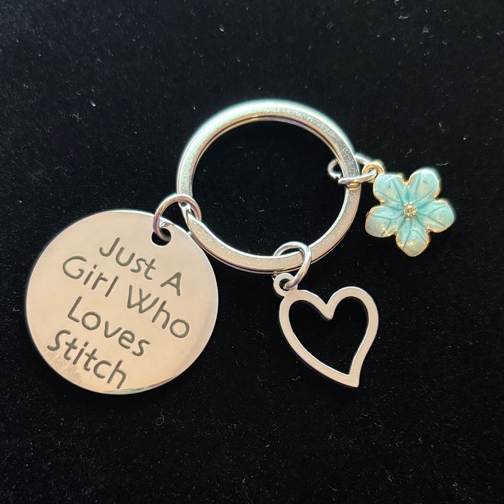 Silver Keychain with Heart and Flower Charms